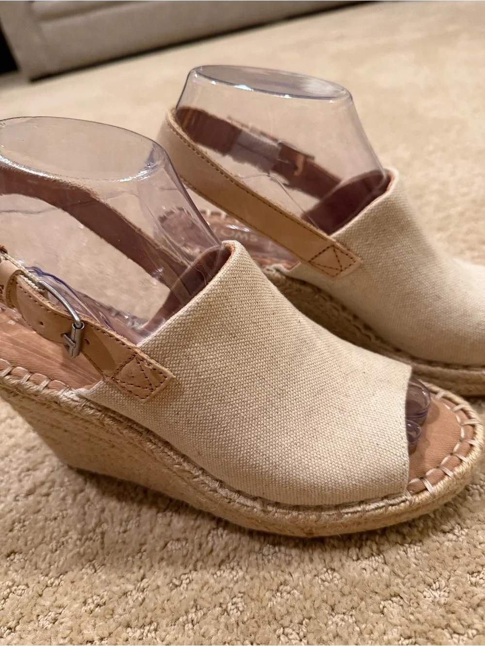 TOMS Beige Canvas Espadrille Wedge Slingback